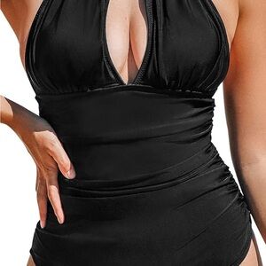 Stylish Black Halter Swimsuit